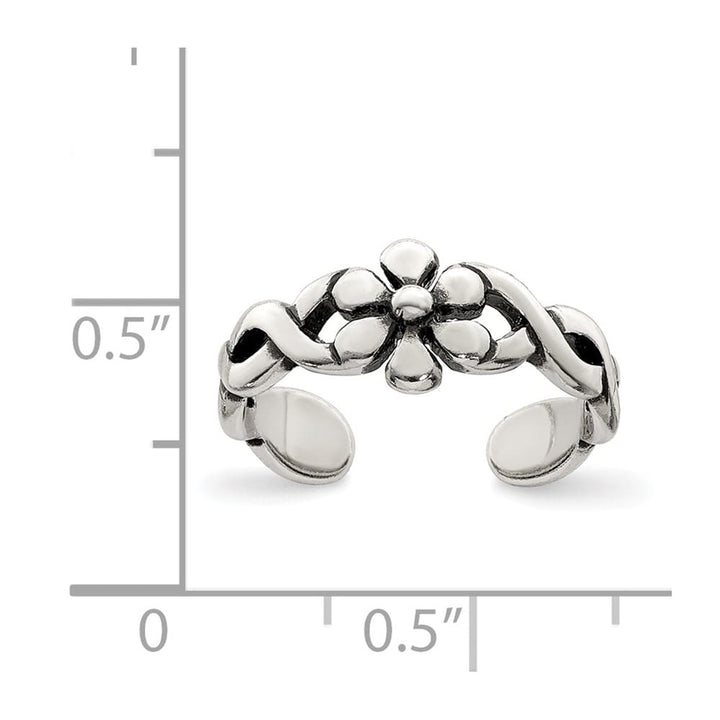 Sterling Silver 4 mm Antiqued Floral Toe Ring