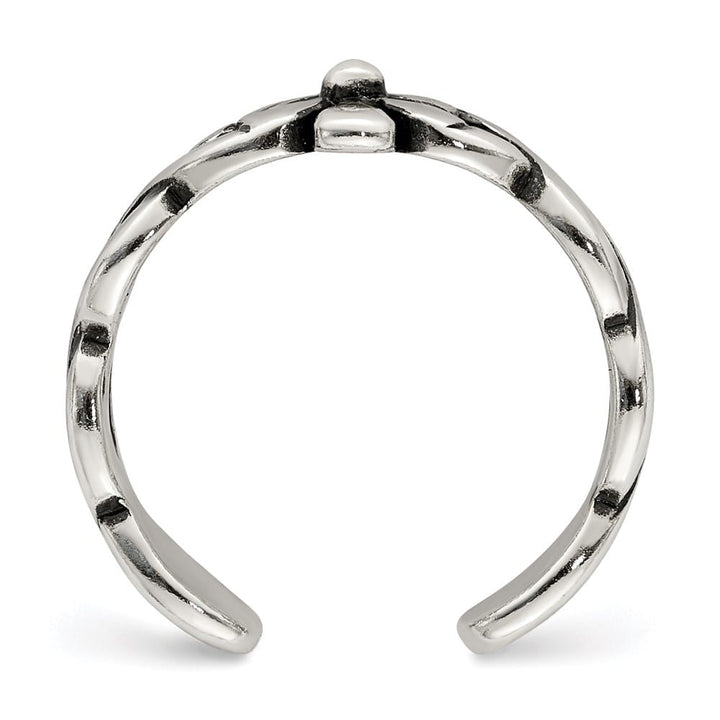 Sterling Silver 4 mm Antiqued Floral Toe Ring