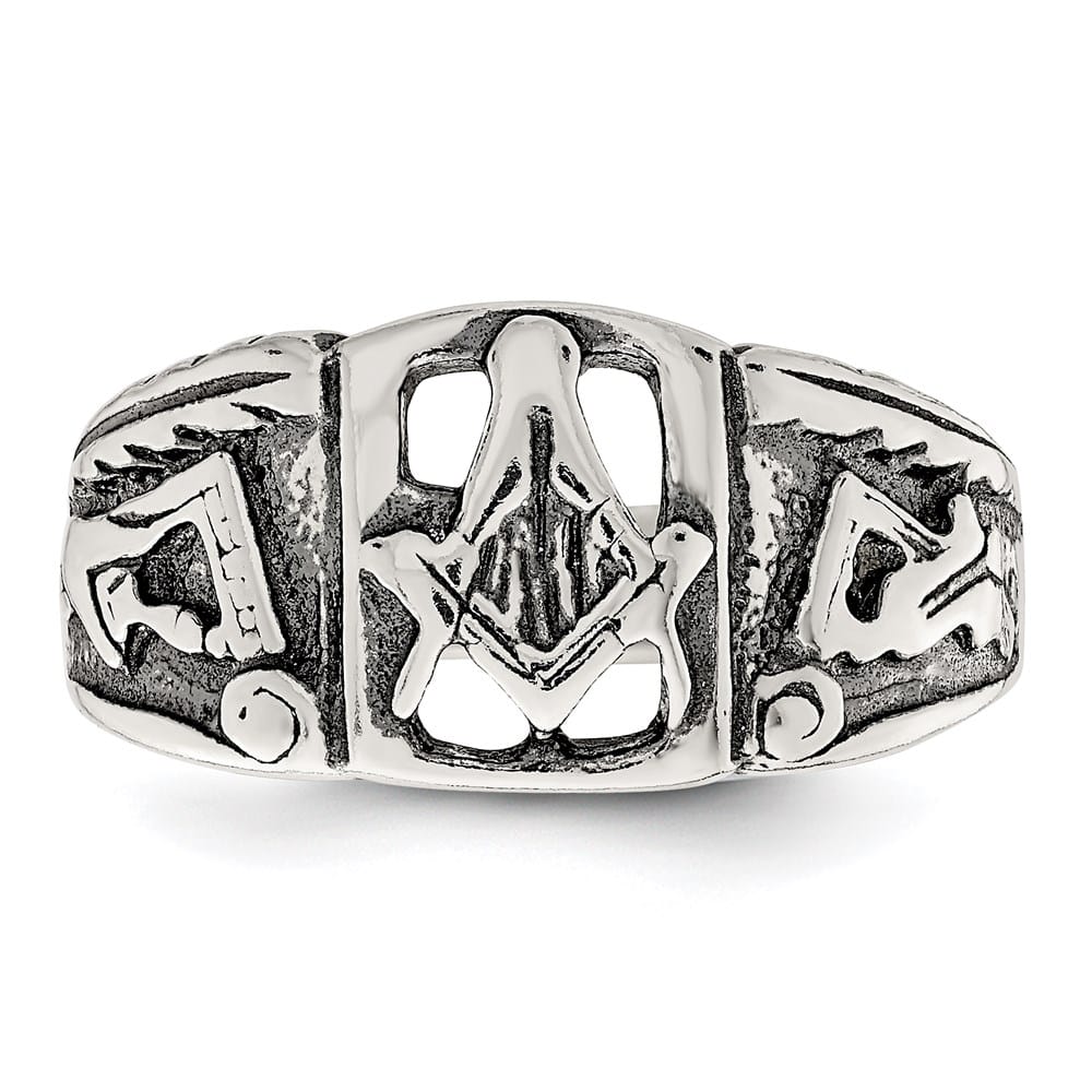 Sterling Silver 4 mm Antiqued Masonic Ring