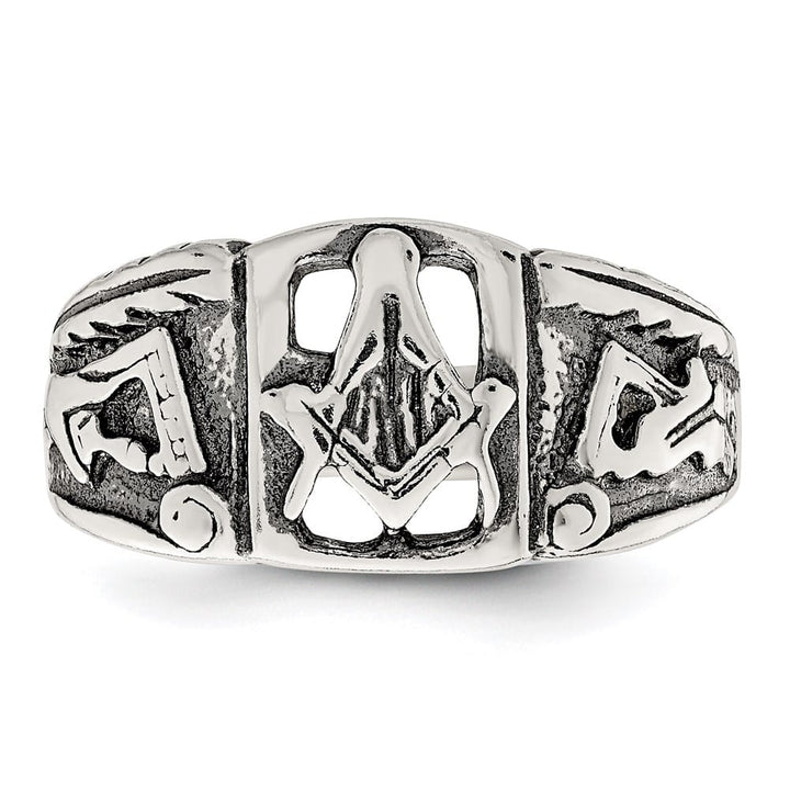 Sterling Silver 4 mm Antiqued Masonic Ring