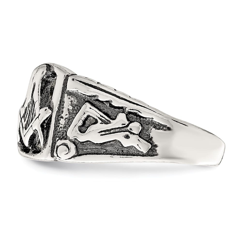 Sterling Silver 4 mm Antiqued Masonic Ring