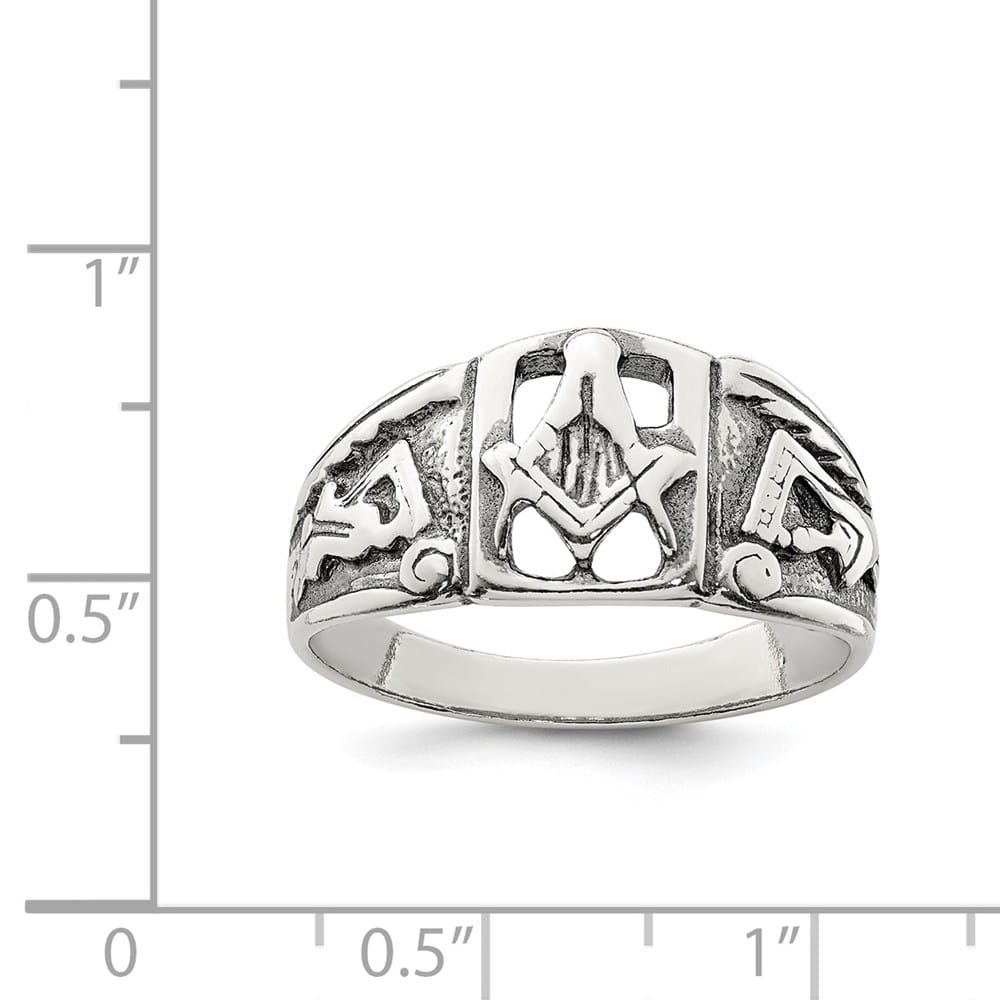 Sterling Silver 4 mm Antiqued Masonic Ring