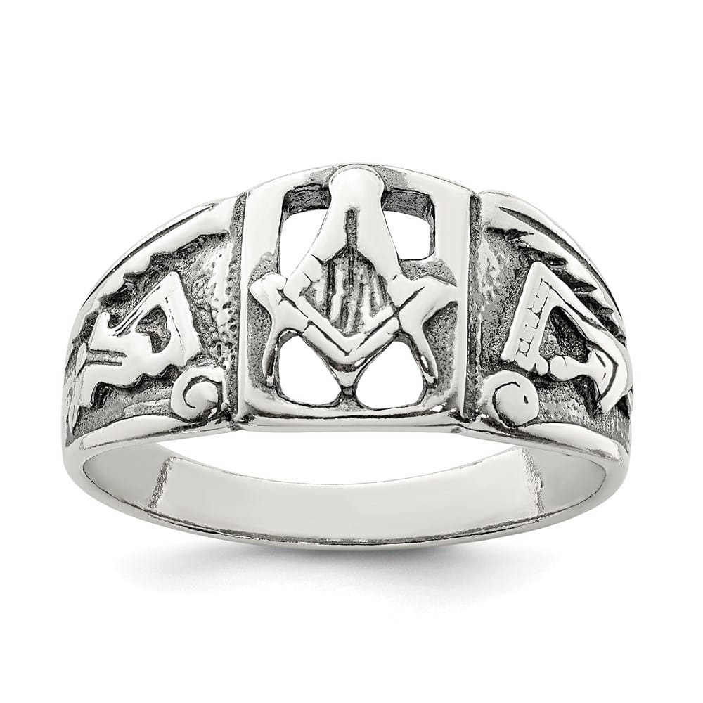 Sterling Silver 4 mm Antiqued Masonic Ring