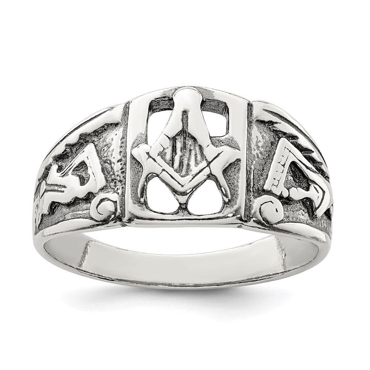 Sterling Silver 4 mm Antiqued Masonic Ring