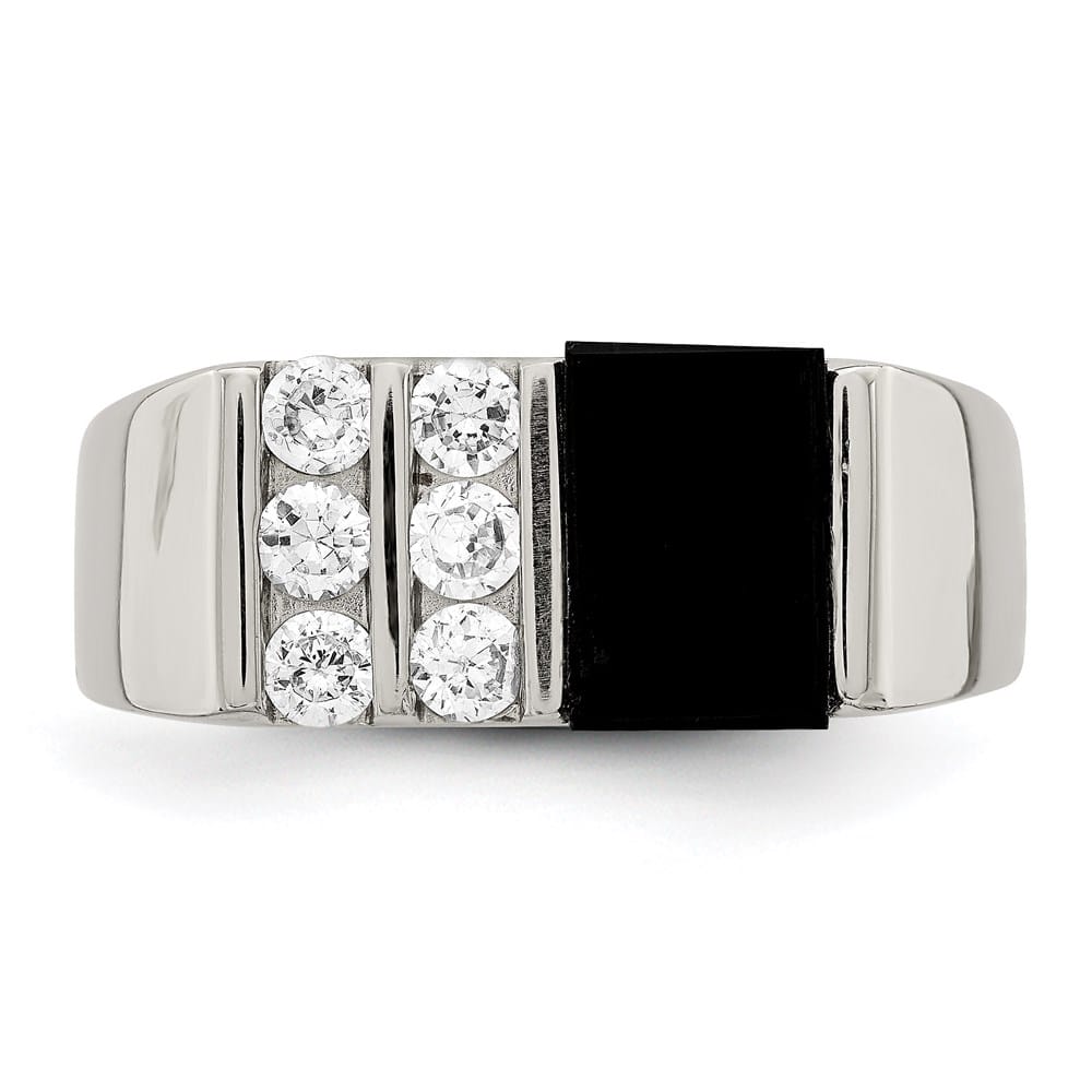 Sterling Silver 4 mm CZ and Onyx Men's Ring