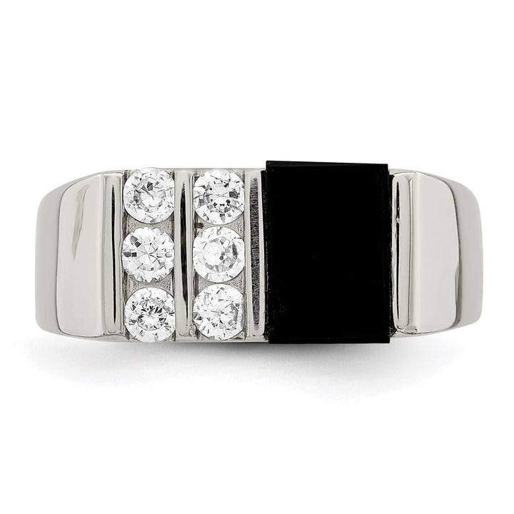 Sterling Silver 4 mm CZ and Onyx Men's Ring
