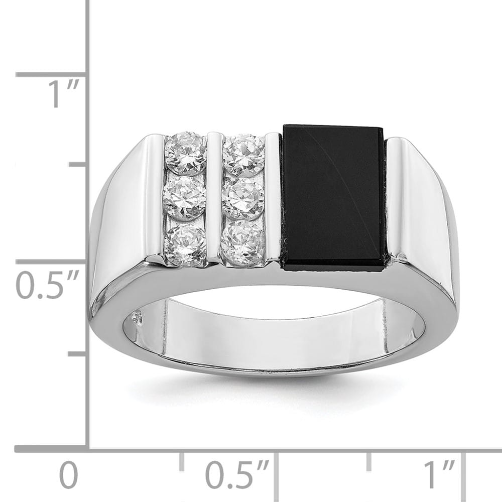 Sterling Silver 4 mm CZ and Onyx Men's Ring