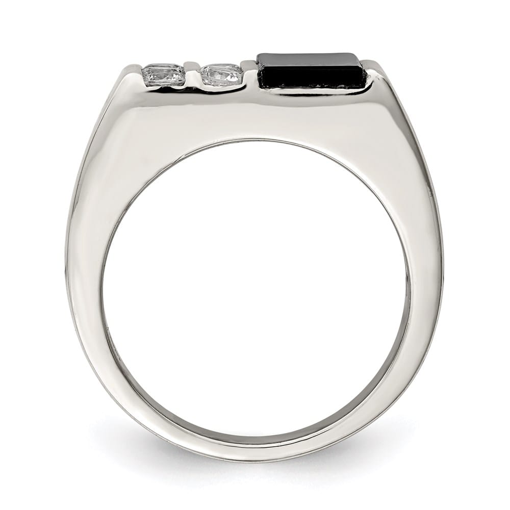 Sterling Silver 4 mm CZ and Onyx Men's Ring