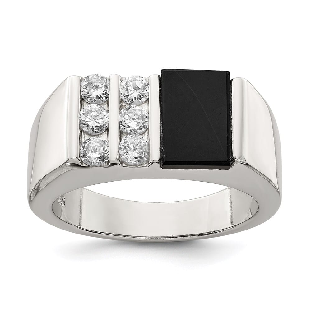Sterling Silver 4 mm CZ and Onyx Men's Ring