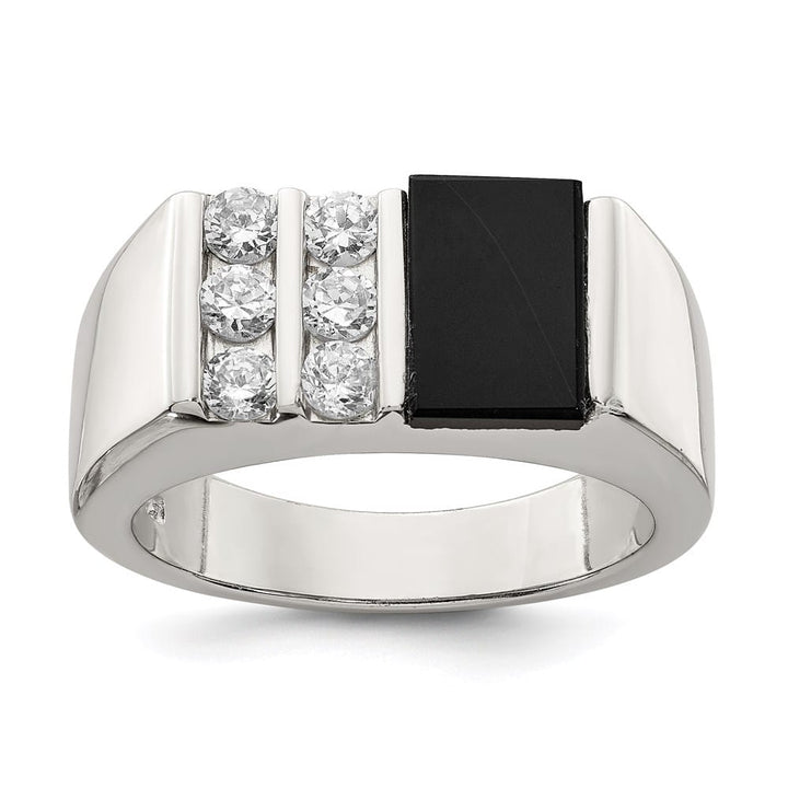Sterling Silver 4 mm CZ and Onyx Men's Ring