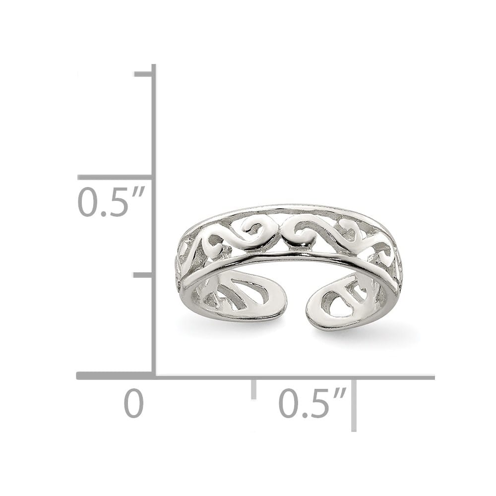 Sterling Silver 4 mm Patterned Toe Ring, 1.17 g