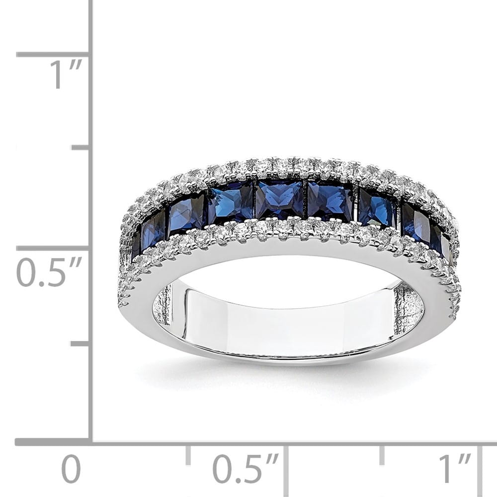 Sterling Silver 4 mm Synthetic Blue Spinel & CZ Ring