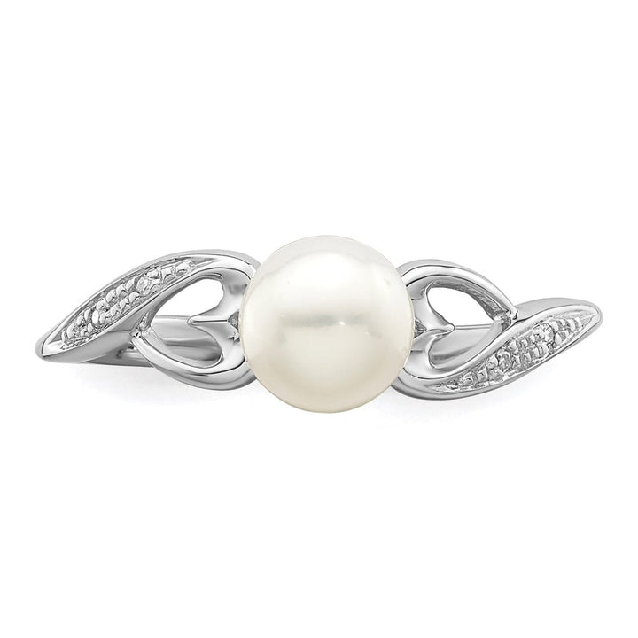 Sterling Silver 4-Stone Diamond and Cultured Pearl 6 mm Textured Ring