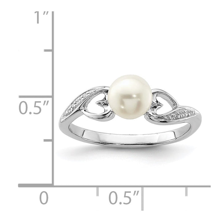 Sterling Silver 4-Stone Diamond and Cultured Pearl 6 mm Textured Ring