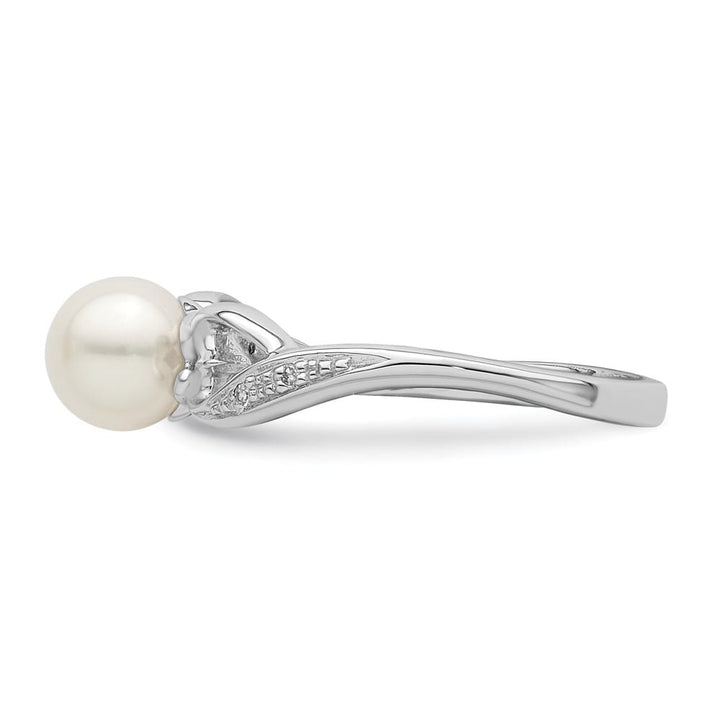 Sterling Silver 4-Stone Diamond and Cultured Pearl 6 mm Textured Ring
