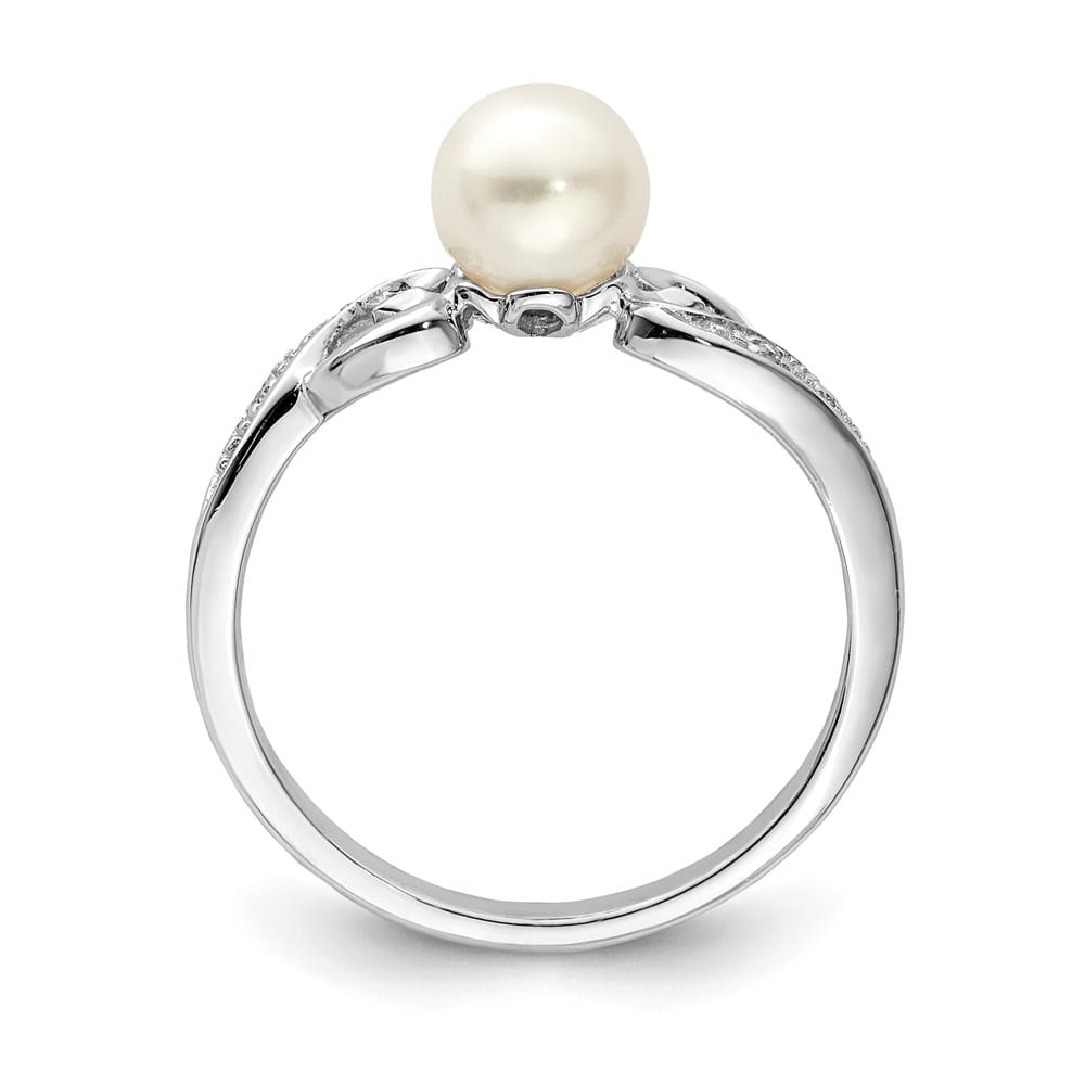 Sterling Silver 4-Stone Diamond and Cultured Pearl 6 mm Textured Ring
