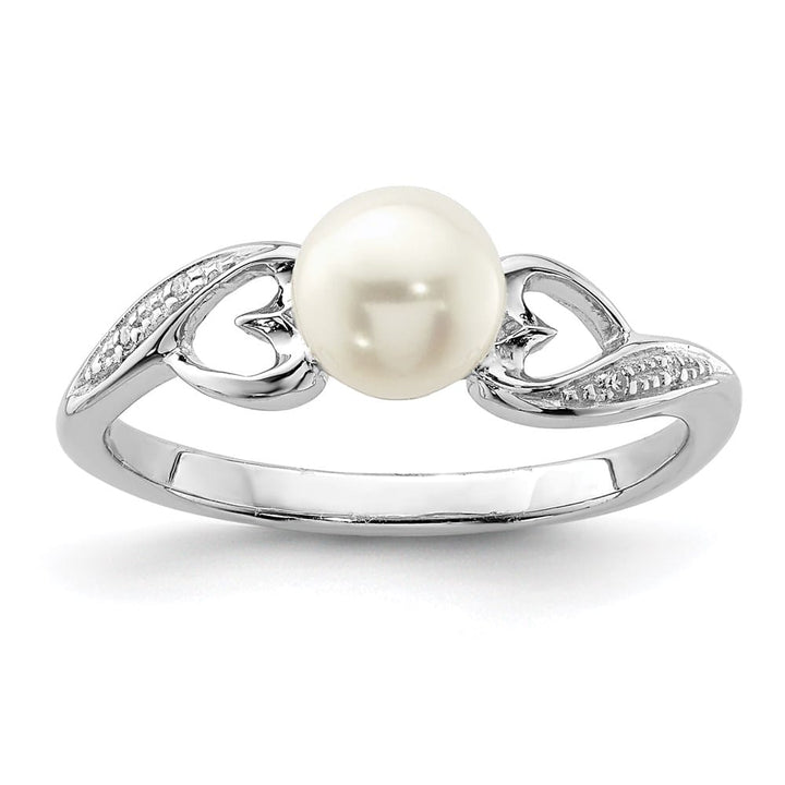 Sterling Silver 4-Stone Diamond and Cultured Pearl 6 mm Textured Ring