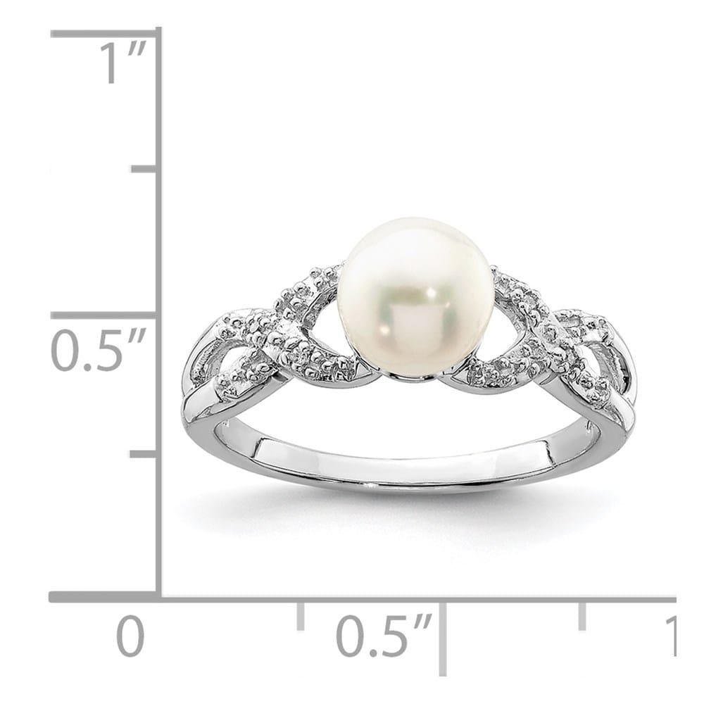 Sterling Silver 4-Stone Diamond and Cultured Pearl 7 mm Textured Ring