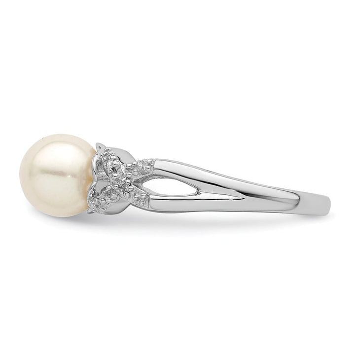 Sterling Silver 4-Stone Diamond and Cultured Pearl 7 mm Textured Ring