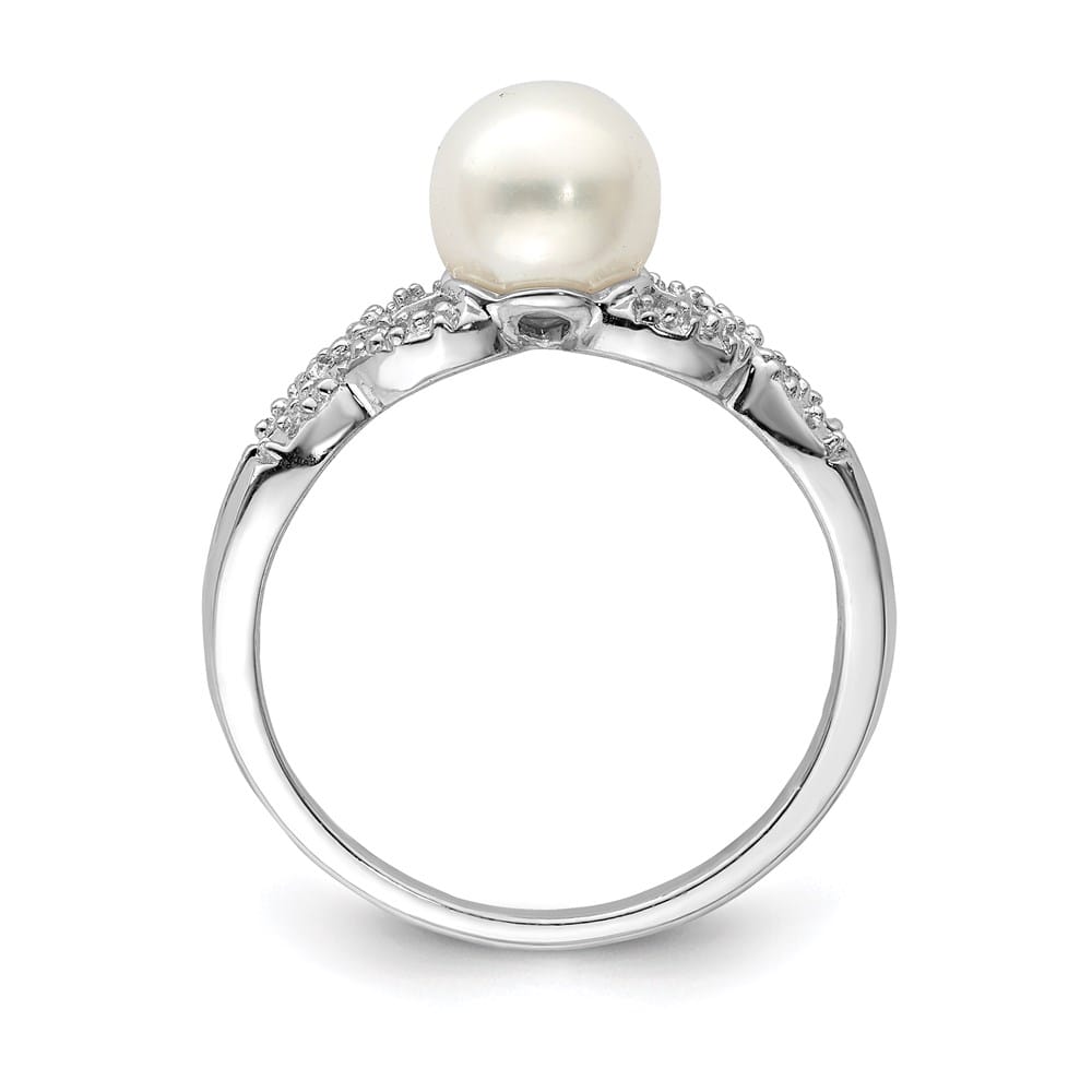 Sterling Silver 4-Stone Diamond and Cultured Pearl 7 mm Textured Ring