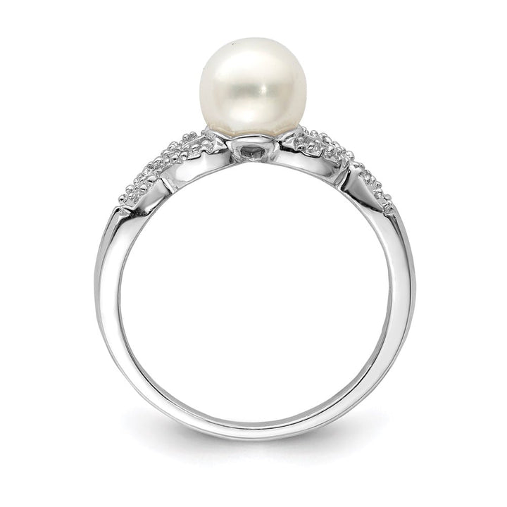 Sterling Silver 4-Stone Diamond and Cultured Pearl 7 mm Textured Ring