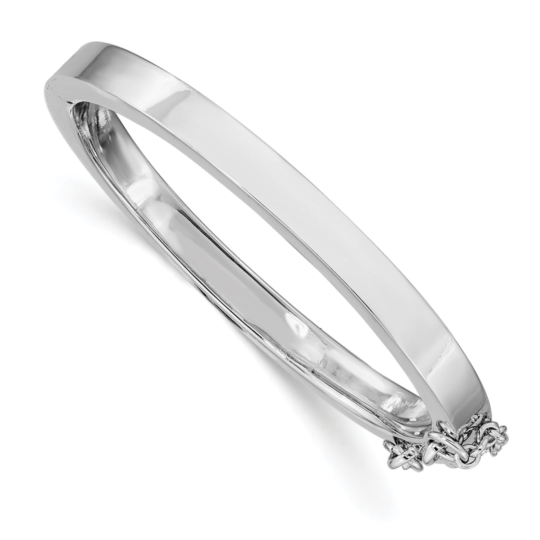 Sterling Silver 4mm Polished 40 mm Hinge Bangle with Safety Chain
