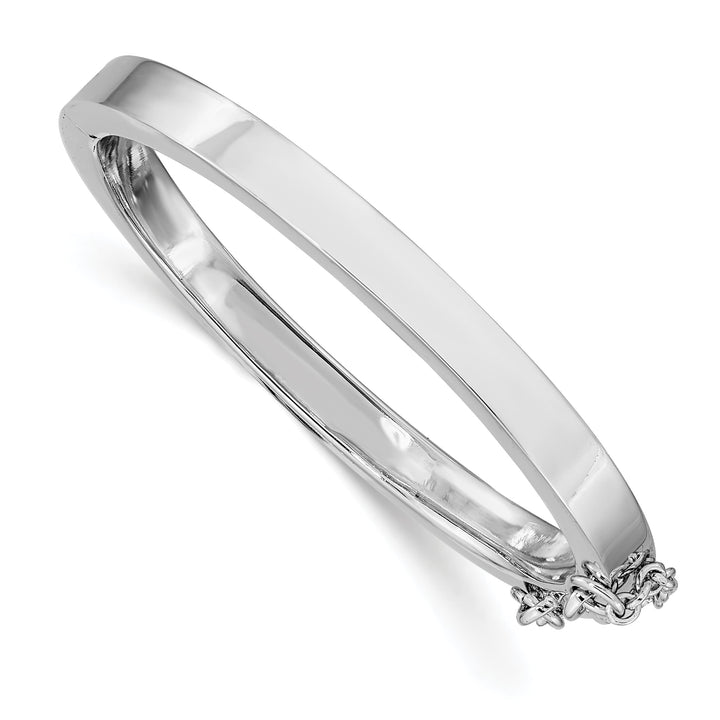Sterling Silver 4mm Polished 40 mm Hinge Bangle with Safety Chain