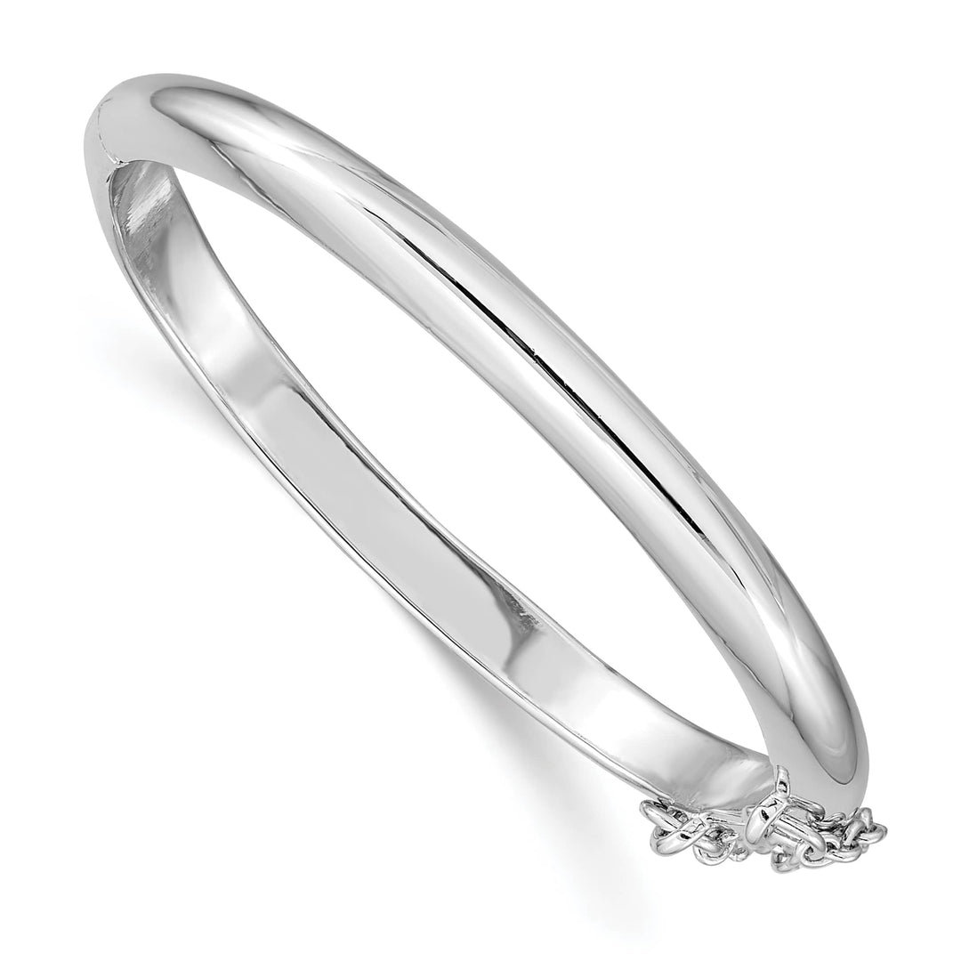 Sterling Silver 4mm Polished 40mm Hinge Bangle with Safety Chain