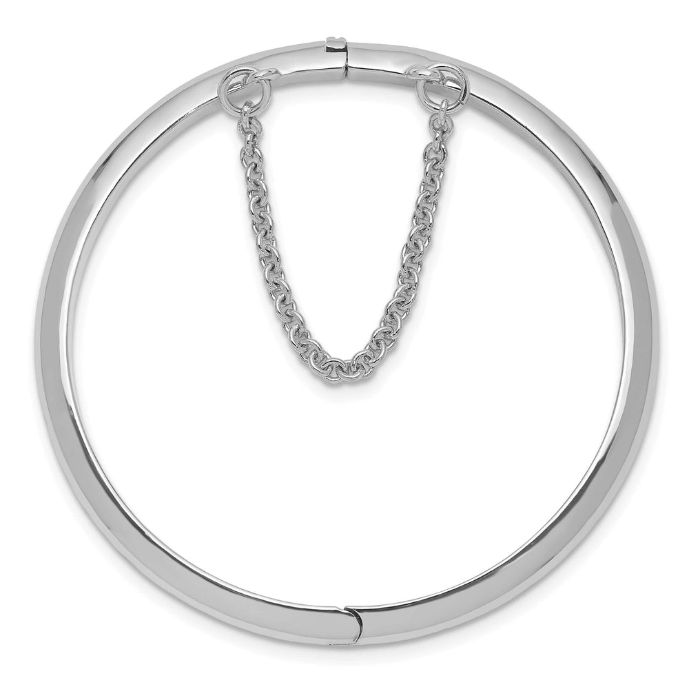 Sterling Silver 4mm Polished 42 mm Hinge Bangle with Safety Chain