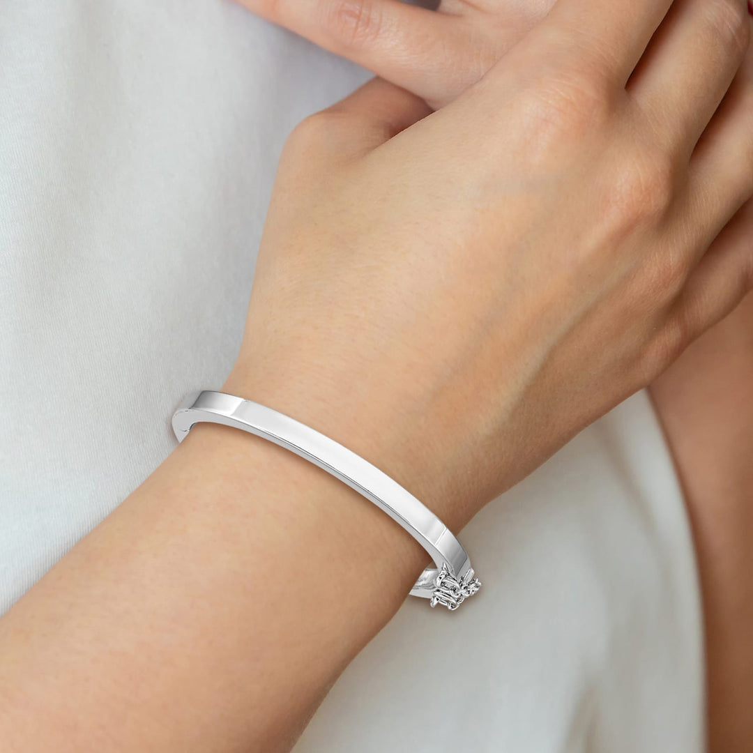 Sterling Silver 4mm Polished 45 mm Hinge Bangle with Safety Chain