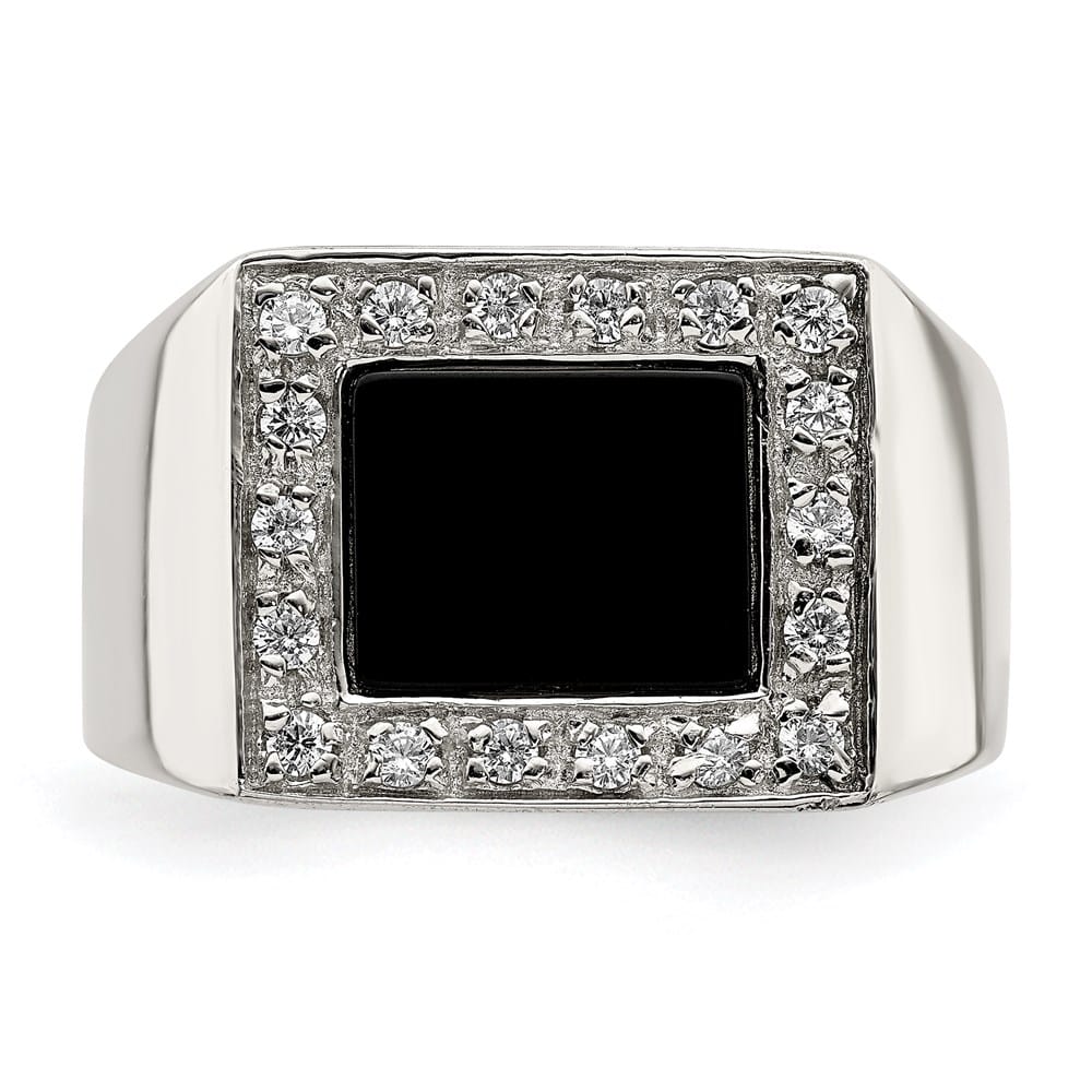 Sterling Silver 5.2 mm CZ and Onyx Men's Ring