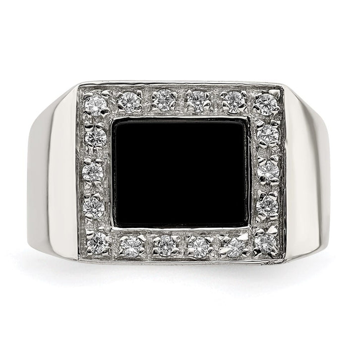 Sterling Silver 5.2 mm CZ and Onyx Men's Ring