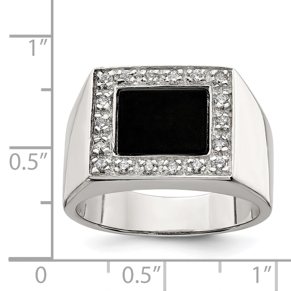 Sterling Silver 5.2 mm CZ and Onyx Men's Ring