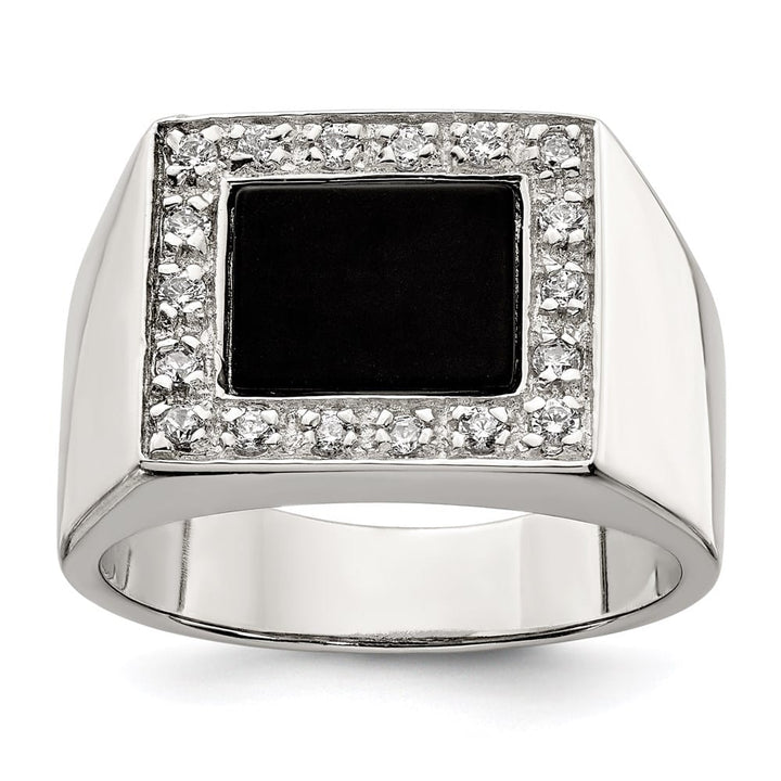 Sterling Silver 5.2 mm CZ and Onyx Men's Ring