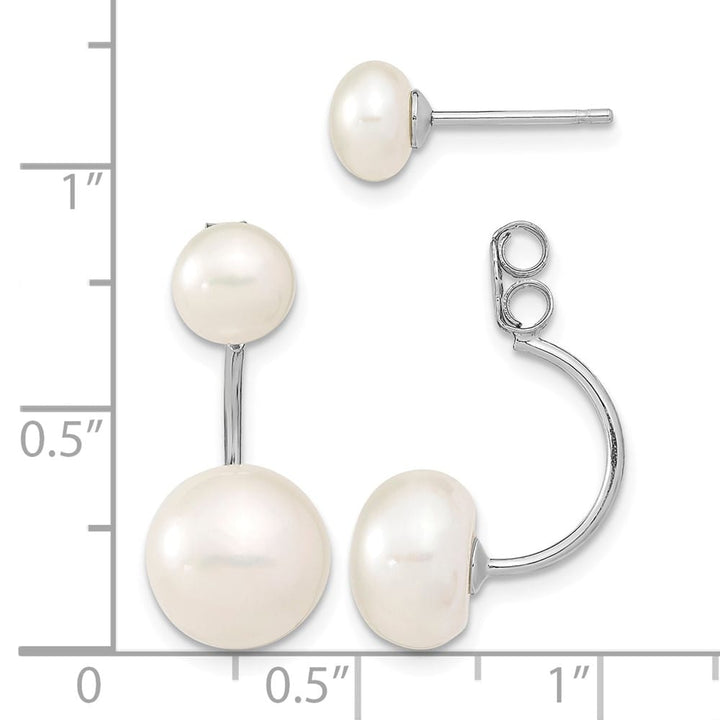 Sterling Silver 5-6mm 8-9mm White Button Pearl Post Dangle Earrings, view 4 of 4