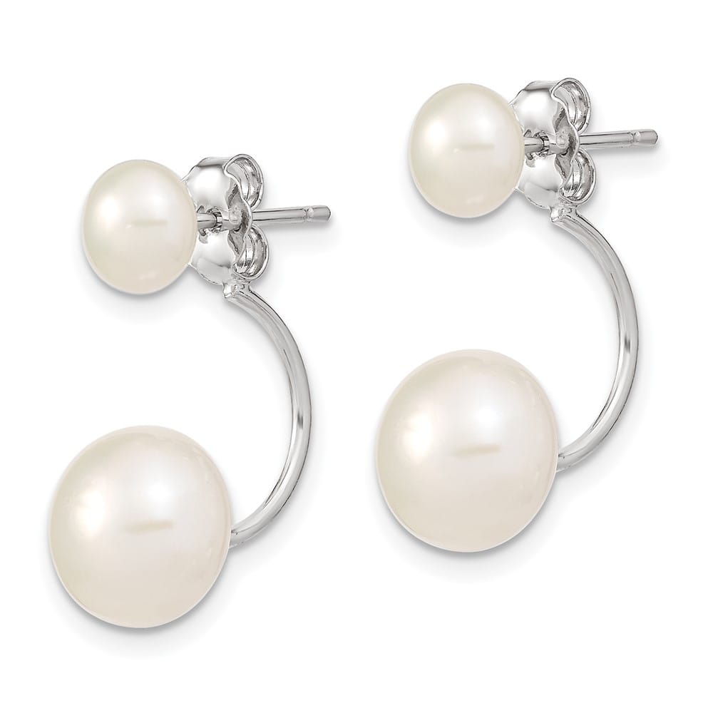 Sterling Silver 5-6mm 8-9mm White Button Pearl Post Dangle Earrings, view 2 of 4