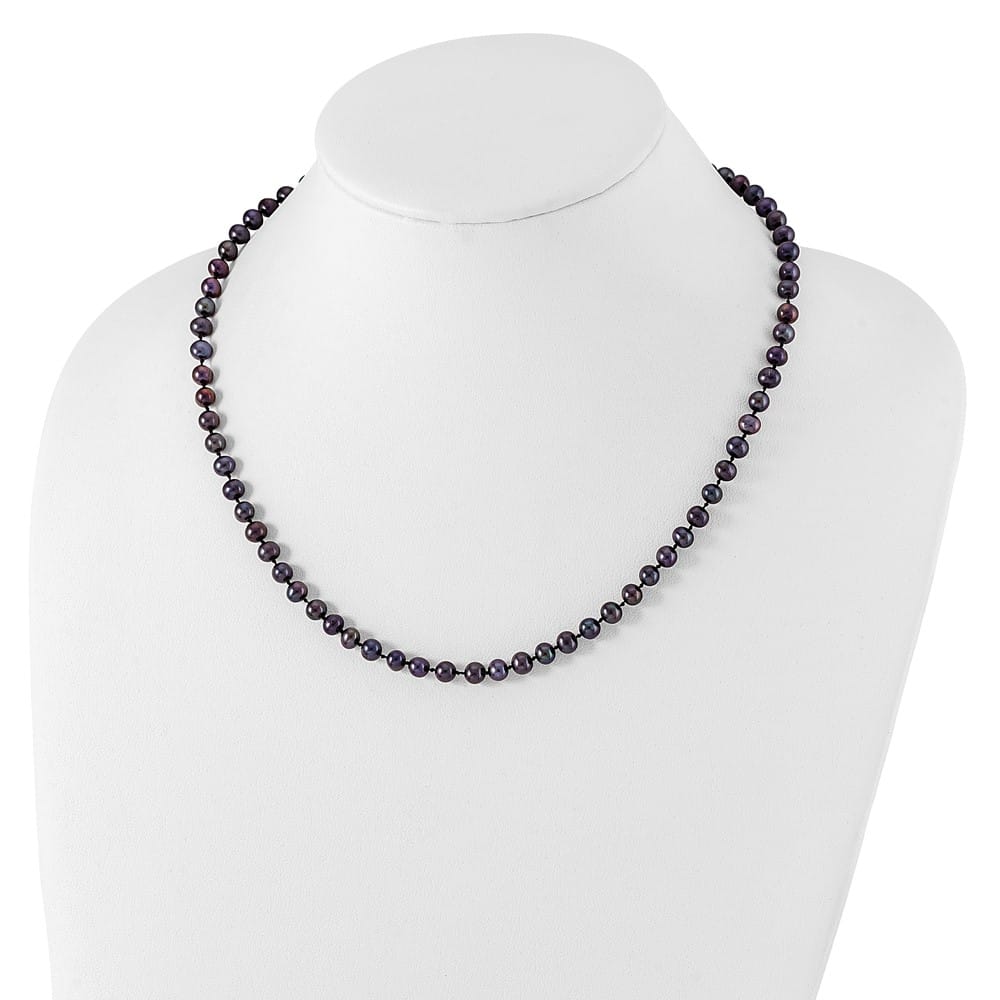 Sterling Silver 5-6mm Black Near-Round Cultured Pearl 18 inch Necklace