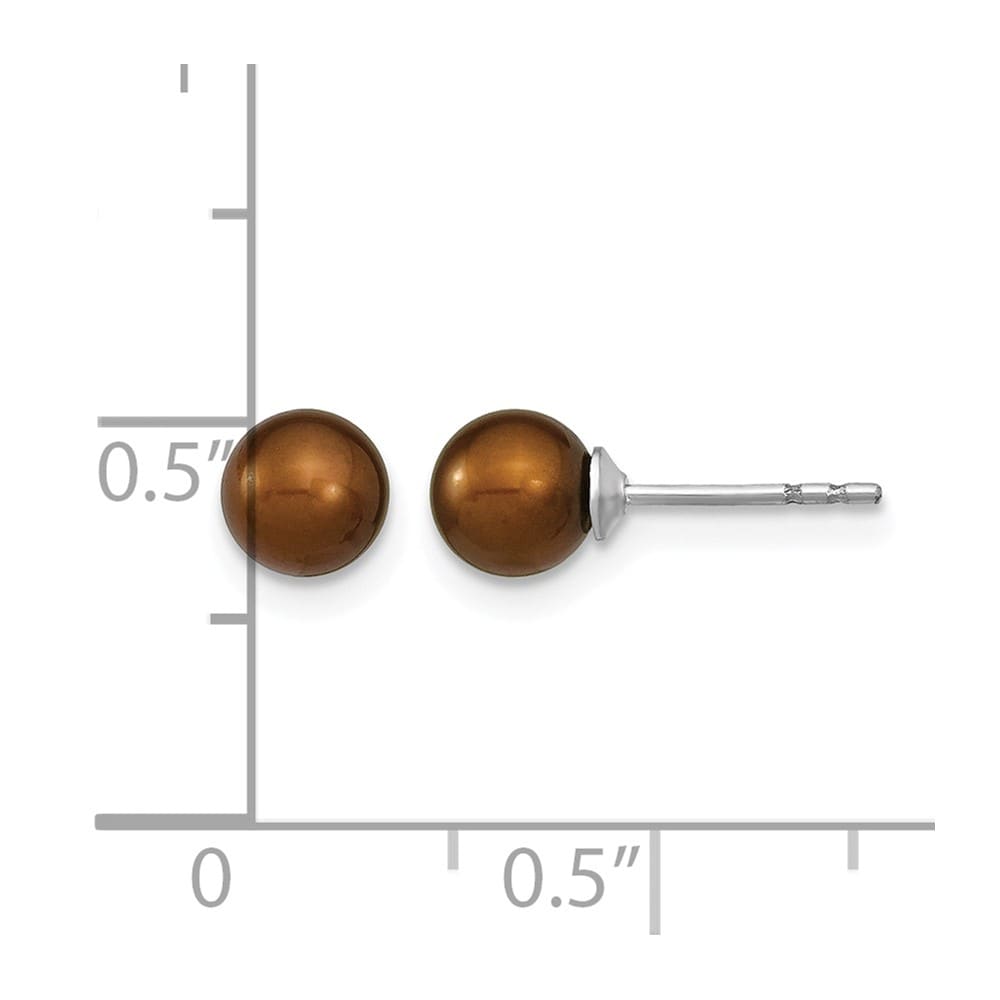 Sterling Silver 5-6mm Brown Round Freshwater Pearl Post Earrings, view 4 of 4