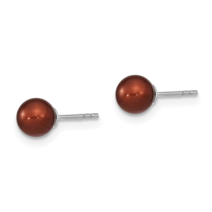 Sterling Silver 5-6mm Brown Round Freshwater Pearl Post Earrings, view 2 of 4
