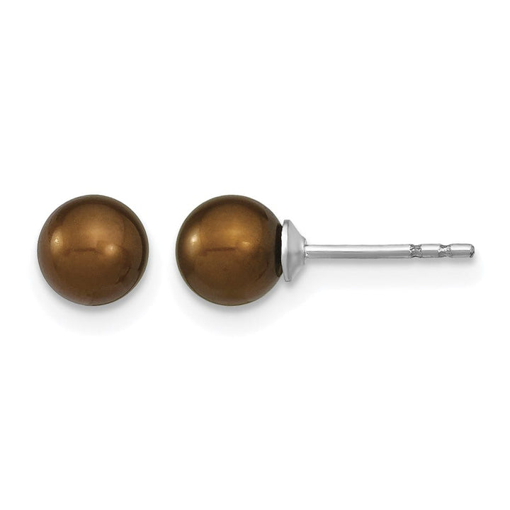 Sterling Silver 5-6mm Brown Round Freshwater Pearl Post Earrings, view 1 of 4