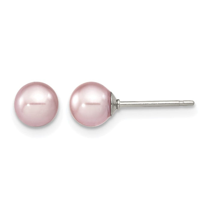 Sterling Silver 5-6mm Purple Round Freshwater Pearl Post Earrings, view 1 of 4