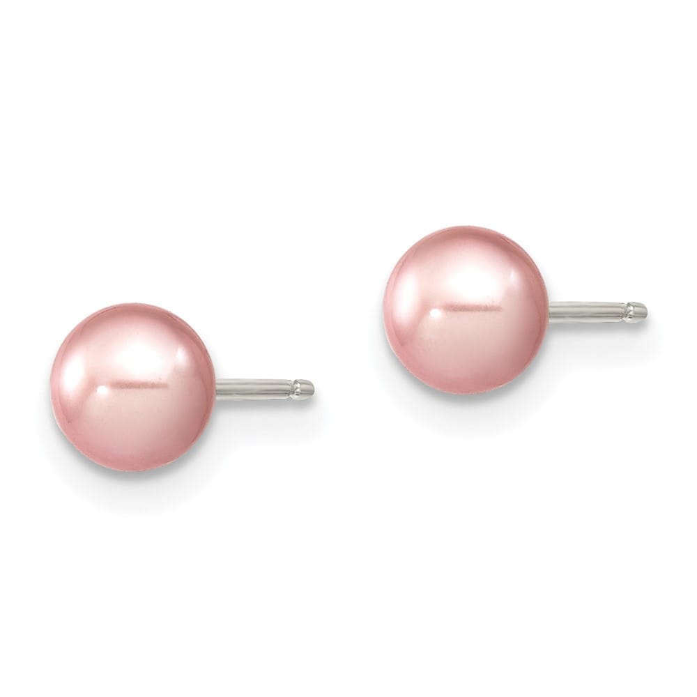 Sterling Silver 5-6mm Purple Round Freshwater Pearl Post Earrings, view 2 of 4