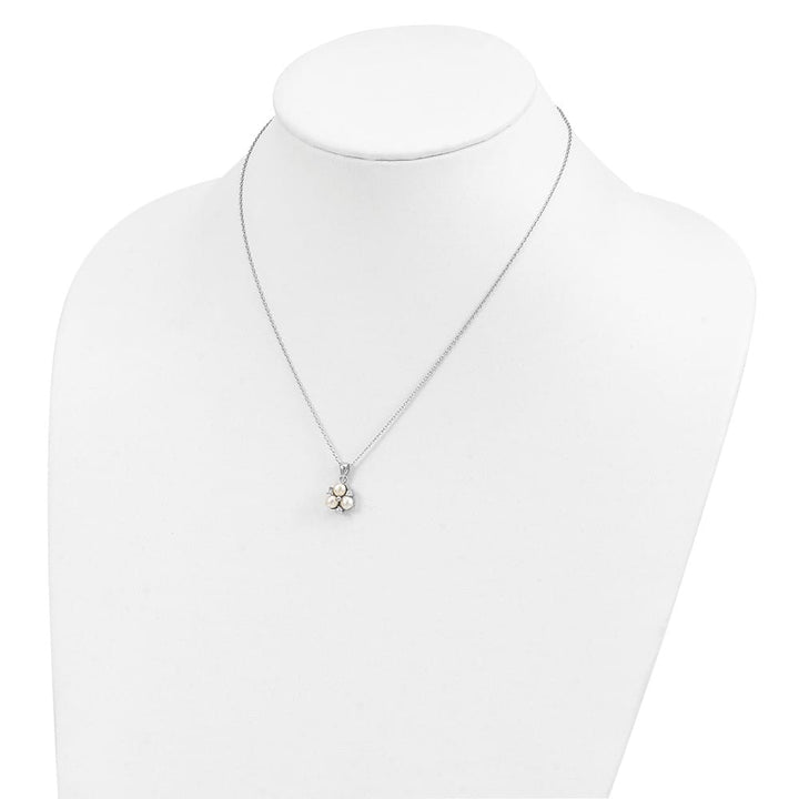 Sterling Silver 5-6mm White Cultured 3-Pearl and CZ 17 inch Necklace