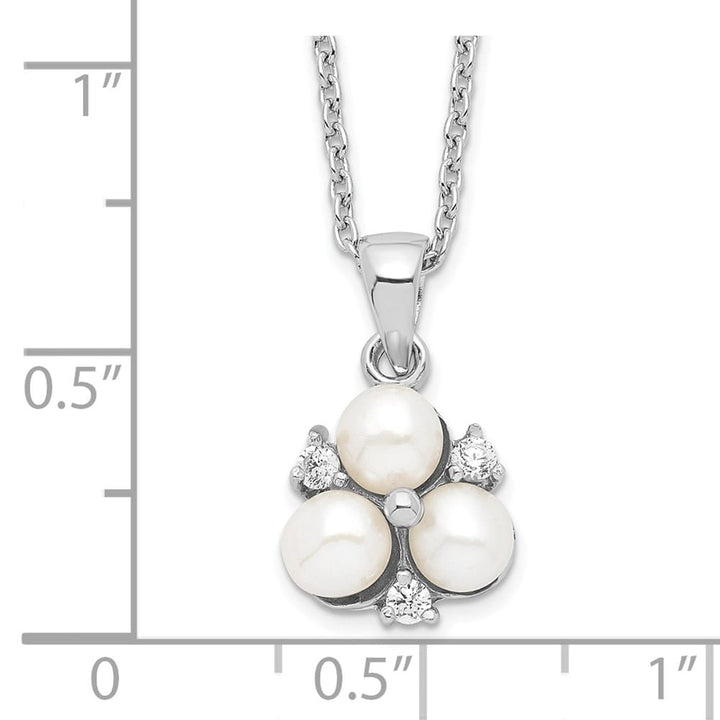 Sterling Silver 5-6mm White Cultured 3-Pearl and CZ 17 inch Necklace