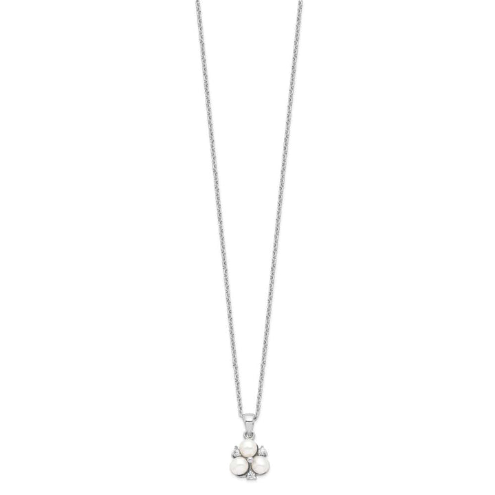 Sterling Silver 5-6mm White Cultured 3-Pearl and CZ 17 inch Necklace