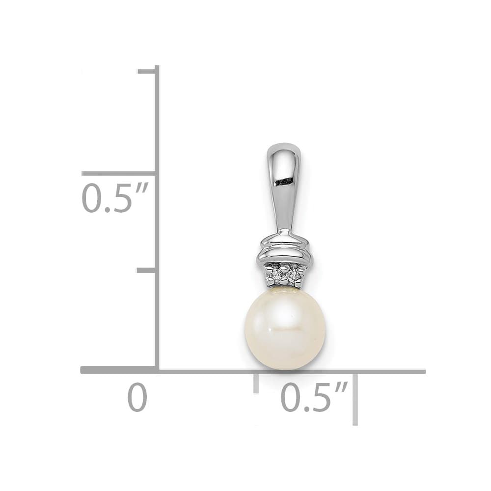 Sterling Silver 5-6mm White Cultured Pearl and Diamond Pendant