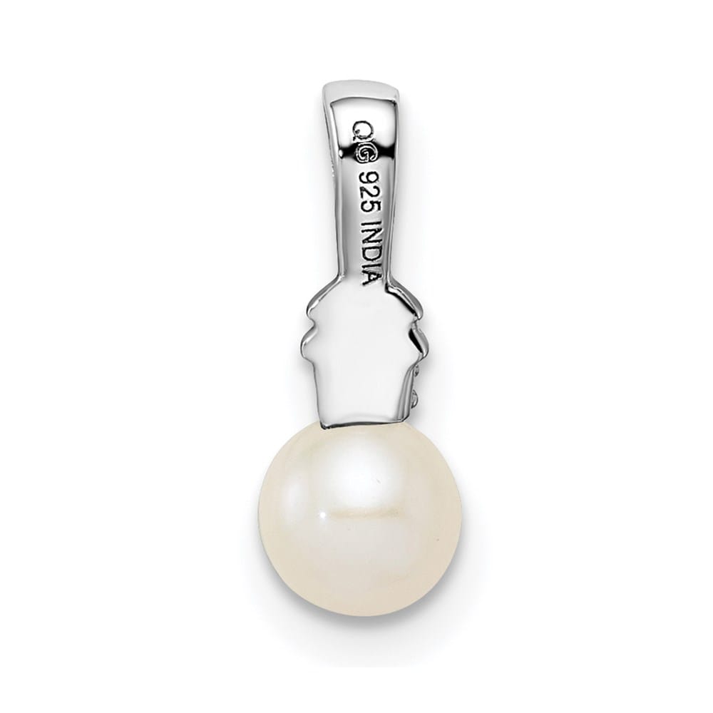 Sterling Silver 5-6mm White Cultured Pearl and Diamond Pendant