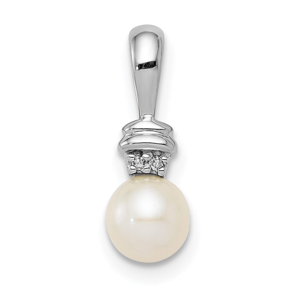 Sterling Silver 5-6mm White Cultured Pearl and Diamond Pendant