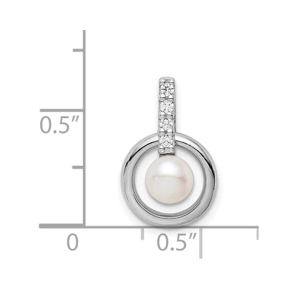 Sterling Silver 5-6mm White Freshwater Pearl and CZ Circle Chain Slide