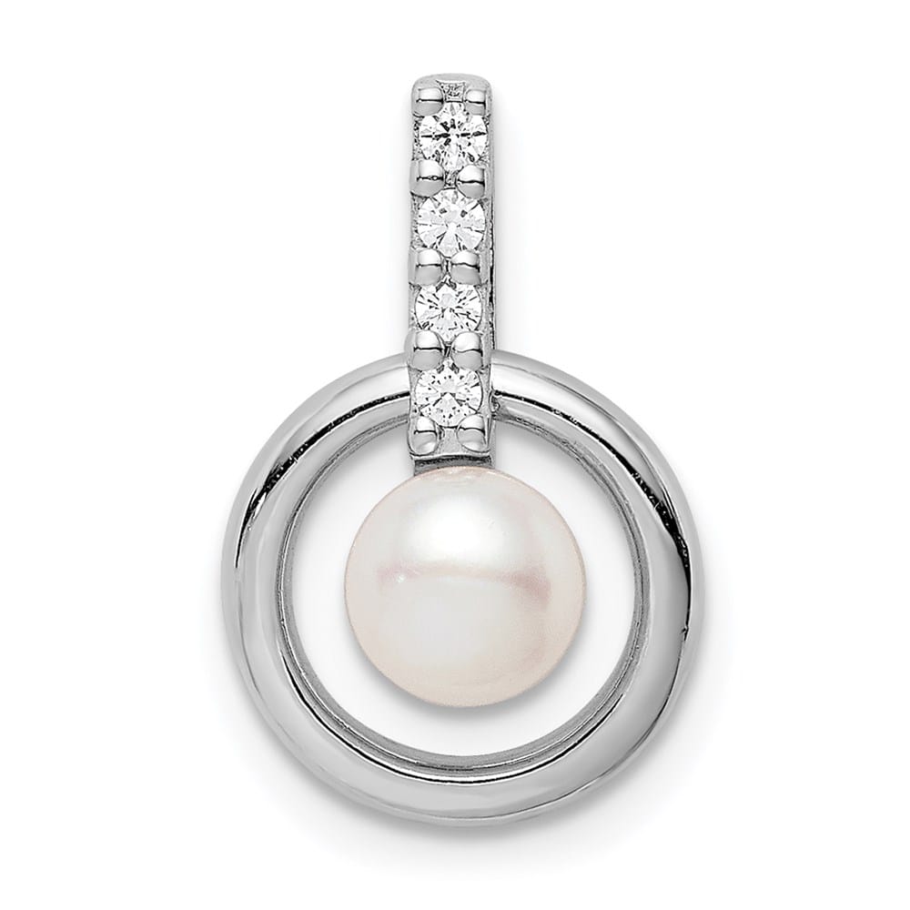 Sterling Silver 5-6mm White Freshwater Pearl and CZ Circle Chain Slide